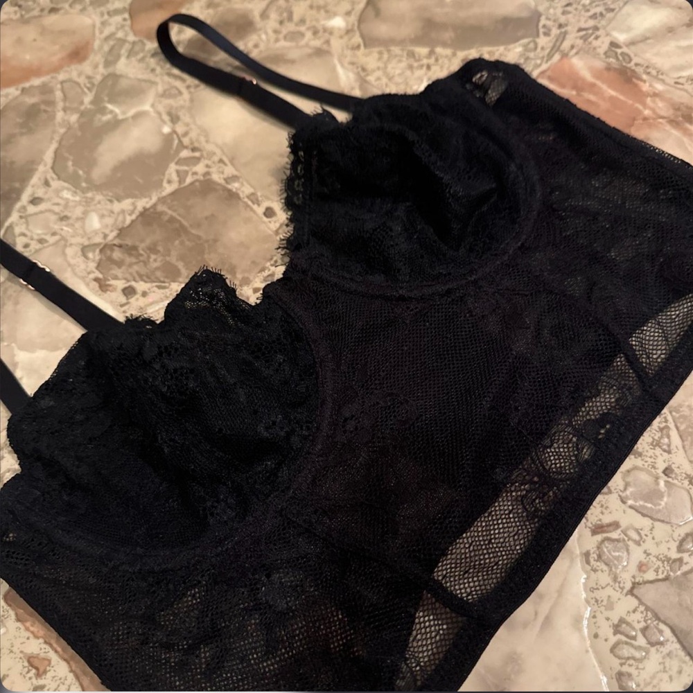 Macy's Black Lace Mesh Bralette - Picture 2 of 4